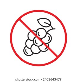 Forbidden Prohibited Warning, caution, attention, restriction label danger. No grape vector icon. Do not eat grape sign design. No grape fruit symbol flat pictogram.