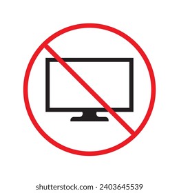 Prohibido Advertencia, precaución, atención, peligro de restricción. No hay icono del vector del equipo. No utilice el diseño de signos de pc. No hay ningún pictograma plano con símbolo de pantalla de monitor. Sin equipo