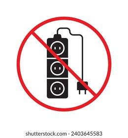 Forbidden Prohibited Warning, caution, attention, restriction label danger. No extension cord vector icon. Do not use extension cord sign design. No extension cord voltage symbol flat pictogram.