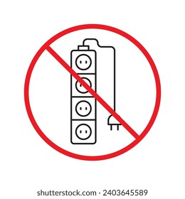 Forbidden Prohibited Warning, caution, attention, restriction label danger. No extension cord vector icon. Do not use extension cord sign design. No extension cord voltage symbol flat pictogram.