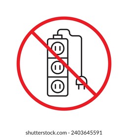 Forbidden Prohibited Warning, caution, attention, restriction label danger. No extension cord vector icon. Do not use extension cord sign design. No extension cord voltage symbol flat pictogram.