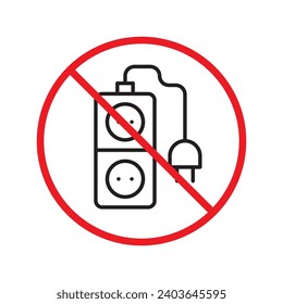 Forbidden Prohibited Warning, caution, attention, restriction label danger. No extension cord vector icon. Do not use extension cord sign design. No extension cord voltage symbol flat pictogram.