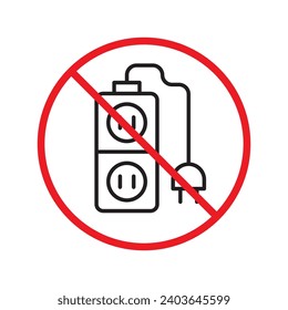 Forbidden Prohibited Warning, caution, attention, restriction label danger. No extension cord vector icon. Do not use extension cord sign design. No extension cord voltage symbol flat pictogram.