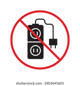 Forbidden Prohibited Warning, caution, attention, restriction label danger. No extension cord vector icon. Do not use extension cord sign design. No extension cord voltage symbol flat pictogram.