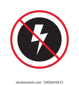 Forbidden Prohibited Warning, caution, attention, restriction label danger. No energy vector icon. Do not use charger sign design. No thunder symbol flat pictogram. No lightning