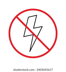 Forbidden Prohibited Warning, caution, attention, restriction label danger. No energy vector icon. Do not use charger sign design. No thunder symbol flat pictogram. No lightning