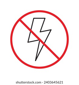 Forbidden Prohibited Warning, caution, attention, restriction label danger. No energy vector icon. Do not use charger sign design. No thunder symbol flat pictogram. No lightning