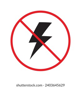 Forbidden Prohibited Warning, caution, attention, restriction label danger. No energy vector icon. Do not use charger sign design. No thunder symbol flat pictogram. No lightning