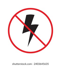 Forbidden Prohibited Warning, caution, attention, restriction label danger. No energy vector icon. Do not use charger sign design. No thunder symbol flat pictogram. No lightning