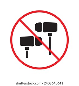 Forbidden Prohibited Warning, caution, attention, restriction label danger. No earbuds vector icon. Do not use earbuds sign design. No headphones symbol flat pictogram. No ear buds