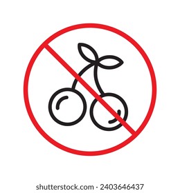 Forbidden Prohibited Warning, caution, attention, restriction label danger. No cherry vector icon. Do not eat cherries sign design. No 
cherry symbol flat pictogram. 