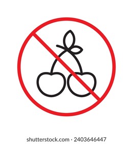 Forbidden Prohibited Warning, caution, attention, restriction label danger. No cherry vector icon. Do not eat cherries sign design. No 
cherry symbol flat pictogram. 