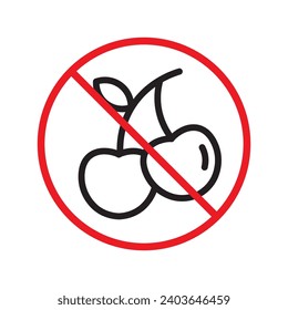 Forbidden Prohibited Warning, caution, attention, restriction label danger. No cherry vector icon. Do not eat cherries sign design. No 
cherry symbol flat pictogram. 