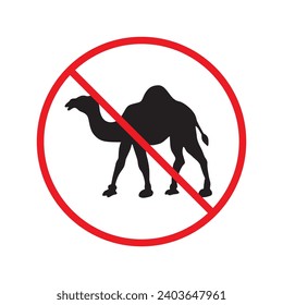 Prohibido Advertencia, precaución, atención, peligro de restricción. No hay icono del vector del camello. No utilice el diseño de la señal de camello. No 
pictograma plano con el símbolo bidún arabio. 