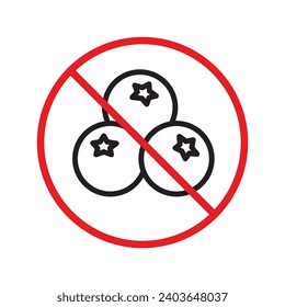 Prohibido Advertencia, precaución, atención, peligro de restricción. Icono vectorial sin bayas. No coma bayas con diseño de señas. No hay ningún pictograma plano con símbolo de bayas. 
