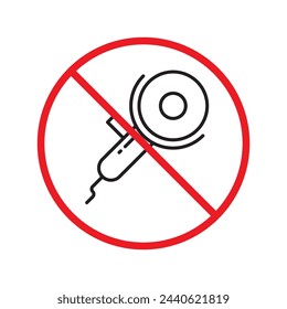 Forbidden Prohibited Warning, caution, attention, restriction label danger. Do not use industrial saw vector icon. Saw flat sign design. Saw symbol pictogram