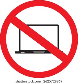 Forbidden Prohibited Warning, caution, attention, restriction label danger. Do not use laptop vector icon, notebook prohibited flat sign design, no laptop sign, do not use computer symbol pictogram