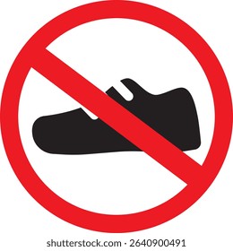 Forbidden Prohibited Warning, caution, attention, restriction label danger. No sneakers vector icon. Do not run sign design. No sport shoe symbol flat pictogram. No shoes