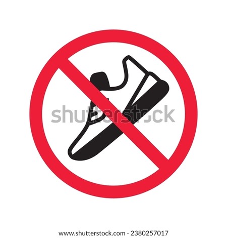 Forbidden Prohibited Warning, caution, attention, restriction label danger. No sneakers vector icon. Do not run sign design. No sport shoe symbol flat pictogram. No shoes