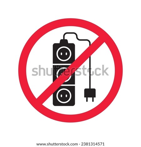 Forbidden Prohibited Warning, caution, attention, restriction label danger. No extension cord vector icon. Do not use extension cord sign design. No extension cord voltage symbol flat pictogram.