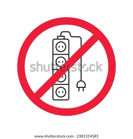 Forbidden Prohibited Warning, caution, attention, restriction label danger. No extension cord vector icon. Do not use extension cord sign design. No extension cord voltage symbol flat pictogram.