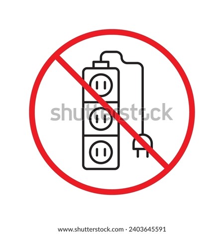 Forbidden Prohibited Warning, caution, attention, restriction label danger. No extension cord vector icon. Do not use extension cord sign design. No extension cord voltage symbol flat pictogram.