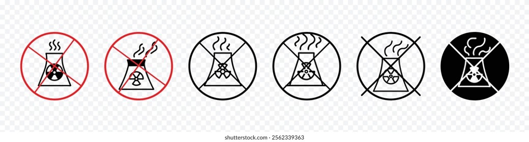 Forbidden Prohibited Warning sign for Nuclear power plant icon, Nuclear power plant stop, No Nuclear Power Sign Icons, No nuclear plant vector icon. Do not use Nucleares energy sign, No radiation