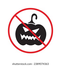 Forbidden pumpkin vector icon. Warning, caution, attention, restriction, label, ban, danger. No pumpkin flat sign design pictogram symbol. No halloween icon UX UI