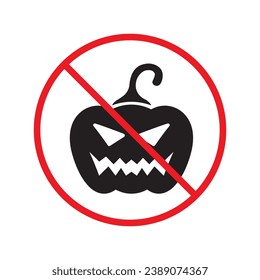 Forbidden pumpkin vector icon. Warning, caution, attention, restriction, label, ban, danger. No pumpkin flat sign design pictogram symbol. No halloween icon UX UI