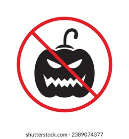 Forbidden pumpkin vector icon. Warning, caution, attention, restriction, label, ban, danger. No pumpkin flat sign design pictogram symbol. No halloween icon UX UI