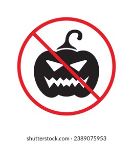 Forbidden pumpkin vector icon. Warning, caution, attention, restriction, label, ban, danger. No pumpkin flat sign design pictogram symbol. No halloween icon UX UI