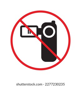 Forbidden recording flat icon. No video camera vector sign. Prohibited video icon. Warning, caution, attention, restriction, ban, label. No rec symbol pictogram