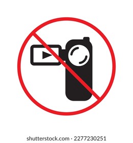 Forbidden recording flat icon. No video camera vector sign. Prohibited video icon. Warning, caution, attention, restriction, ban, label. No rec symbol pictogram