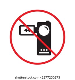 Forbidden recording flat icon. No video camera vector sign. Prohibited video icon. Warning, caution, attention, restriction, ban, label. No rec symbol pictogram