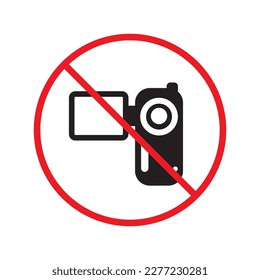 Forbidden recording flat icon. No video camera vector sign. Prohibited video icon. Warning, caution, attention, restriction, ban, label. No rec symbol pictogram