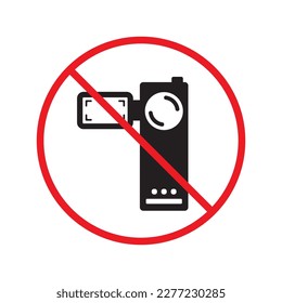 Forbidden recording flat icon. No video camera vector sign. Prohibited video icon. Warning, caution, attention, restriction, ban, label. No rec symbol pictogram