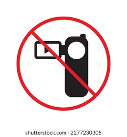 Forbidden recording flat icon. No video camera vector sign. Prohibited video icon. Warning, caution, attention, restriction, ban, label. No rec symbol pictogram