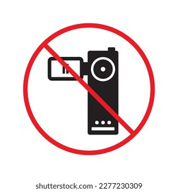 Forbidden recording flat icon. No video camera vector sign. Prohibited video icon. Warning, caution, attention, restriction, ban, label. No rec symbol pictogram