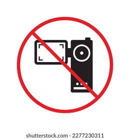 Forbidden recording flat icon. No video camera vector sign. Prohibited video icon. Warning, caution, attention, restriction, ban, label. No rec symbol pictogram