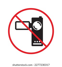 Forbidden recording flat icon. No video camera vector sign. Prohibited video icon. Warning, caution, attention, restriction, ban, label. No rec symbol pictogram