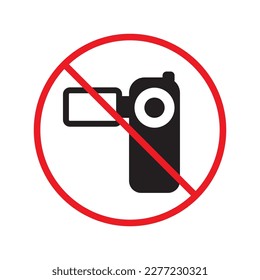 Forbidden recording flat icon. No video camera vector sign. Prohibited video icon. Warning, caution, attention, restriction, ban, label. No rec symbol pictogram