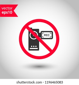 Forbidden recording icon. No video camera vector sign. Prohibited video  icon. Warning, caution, attention, restriction. No rec icon. EPS 10 flat symbol.