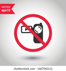 Forbidden recording icon. No video camera vector sign. Prohibited video  icon. Warning, caution, attention, restriction. No rec icon. EPS 10 flat symbol.