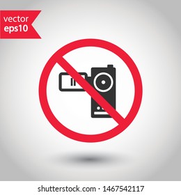 Forbidden recording icon. No video camera vector sign. Prohibited video  icon. Warning, caution, attention, restriction. No rec icon. EPS 10 flat symbol.