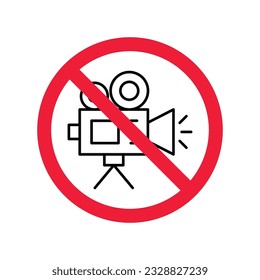 Forbidden recording icon. No video camera vector sign. Prohibited video film icon. Warning, caution, attention, restriction. No rec movie icon. EPS 10 flat symbol.