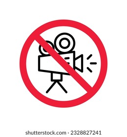 Forbidden recording icon. No video camera vector sign. Prohibited video film icon. Warning, caution, attention, restriction. No rec movie icon. EPS 10 flat symbol.