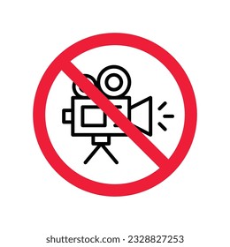 Forbidden recording icon. No video camera vector sign. Prohibited video film icon. Warning, caution, attention, restriction. No rec movie icon. EPS 10 flat symbol.