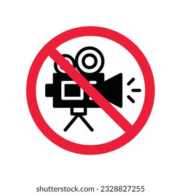 Forbidden recording icon. No video camera vector sign. Prohibited video film icon. Warning, caution, attention, restriction. No rec movie icon. EPS 10 flat symbol.