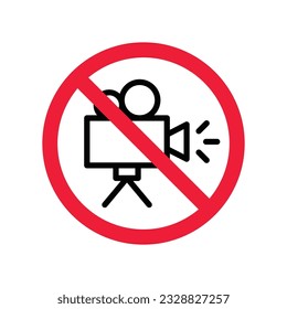 Forbidden recording icon. No video camera vector sign. Prohibited video film icon. Warning, caution, attention, restriction. No rec movie icon. EPS 10 flat symbol.