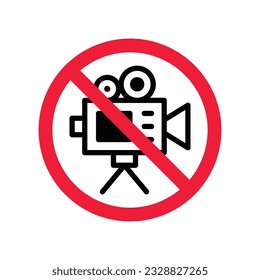 Forbidden recording icon. No video camera vector sign. Prohibited video film icon. Warning, caution, attention, restriction. No rec movie icon. EPS 10 flat symbol.